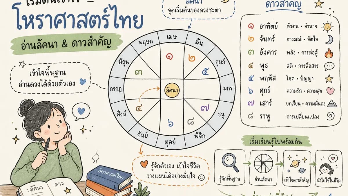 ภาพประกอบแผนผังดวงชะตาไทย การอ่านลัคนาและดาวสำคัญสำหรับผู้เริ่มต้น