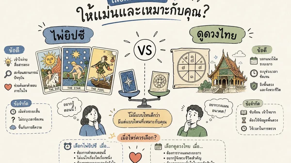 เปรียบเทียบการเปิดไพ่ยิปซีกับการดูดวงไทย ข้อดี ข้อจำกัด และควรเลือกแบบไหนให้ตรงจุด
